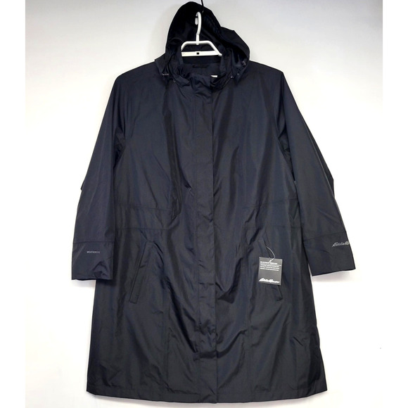 Eddie Bauer Trench Coat Womens 3X Black Girl On The Go Waterproof Hooded New - Picture 3 of 16